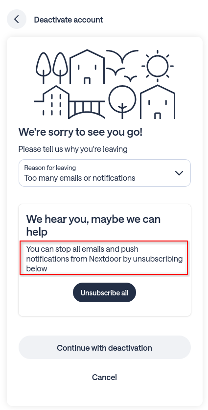 Nextdoor.com Deactivation Option
